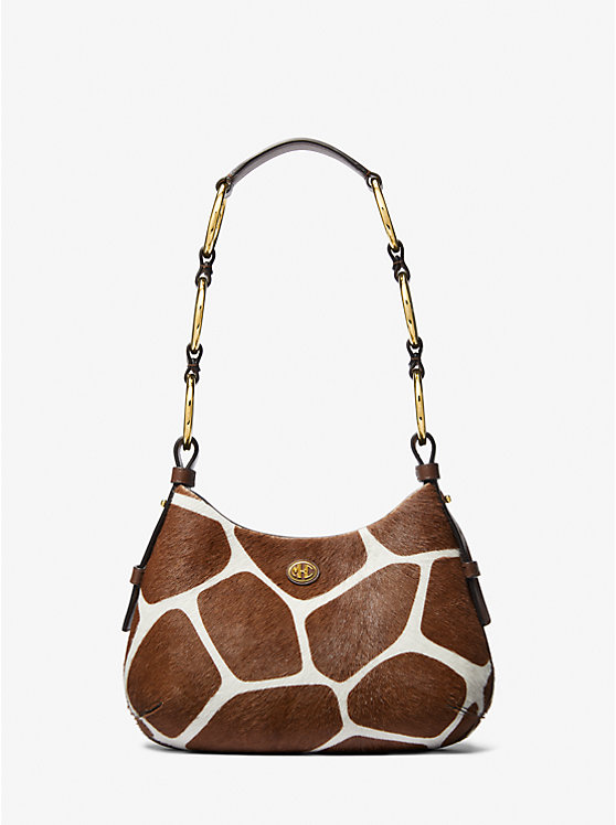 Michael Kors Mini Giraffe Print Calf Hair Hobo Women Shoulder Bag NUTMEG/OPTIC WHITE | USAHAT1228