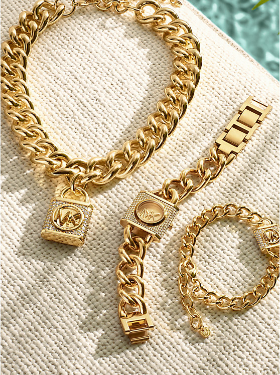 Michael Kors Mini Lock Pavé Gold-Tone Chain Women Watch GOLD | USAQMU1608