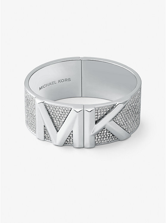 Michael Kors Mott Precious Metal-Plated Brass Pavé Women Bangle SILVER | USAILE1496