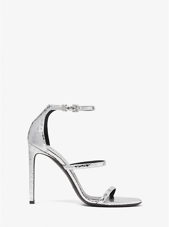 Michael Kors Nadege Python Embossed Leather Women Sandals SILVER | USAOKE1928