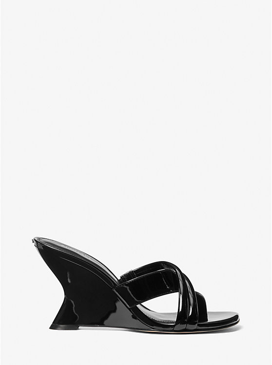 Michael Kors Nadina Patent Leather Mule Women Sandals BLACK | USADFU1932