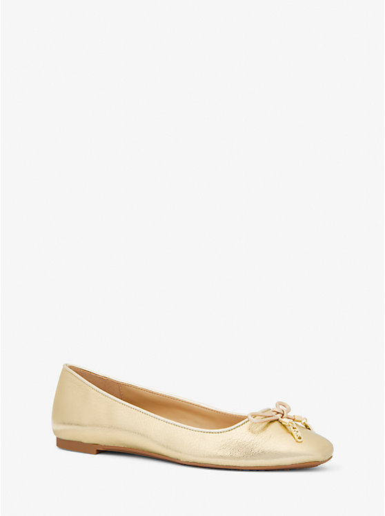 Michael Kors Nori Metallic Leather Ballet Women Flats PALE GOLD | USAAHL1701