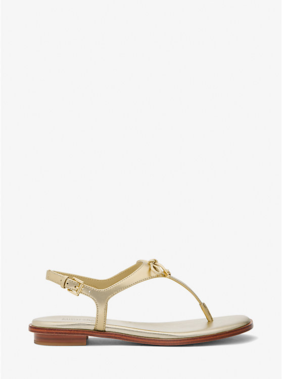 Michael Kors Nori Metallic Leather T-Strap Women Sandals PALE GOLD | USAGSO1934