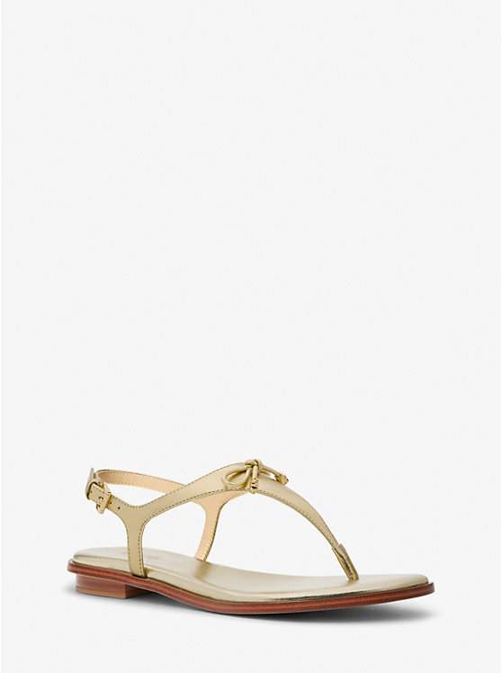 Michael Kors Nori Metallic Leather T-Strap Women Sandals PALE GOLD | USAGSO1934