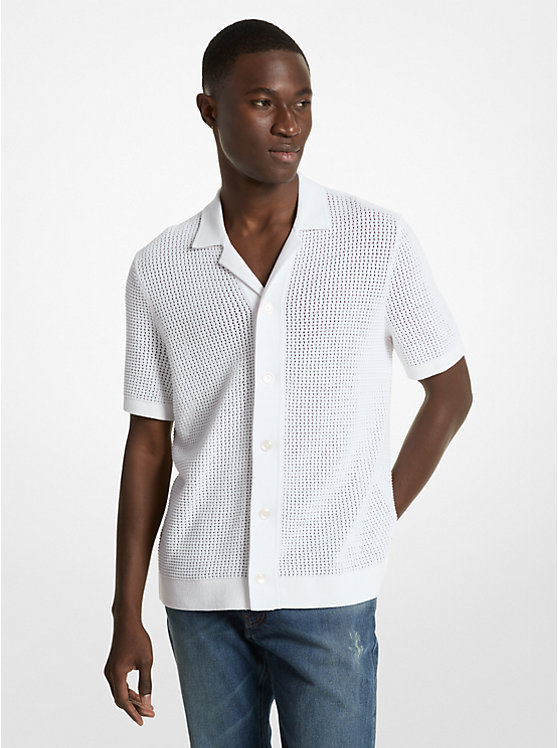 Michael Kors Open-Knit Cotton Men Shirt WHITE | USADFB2219