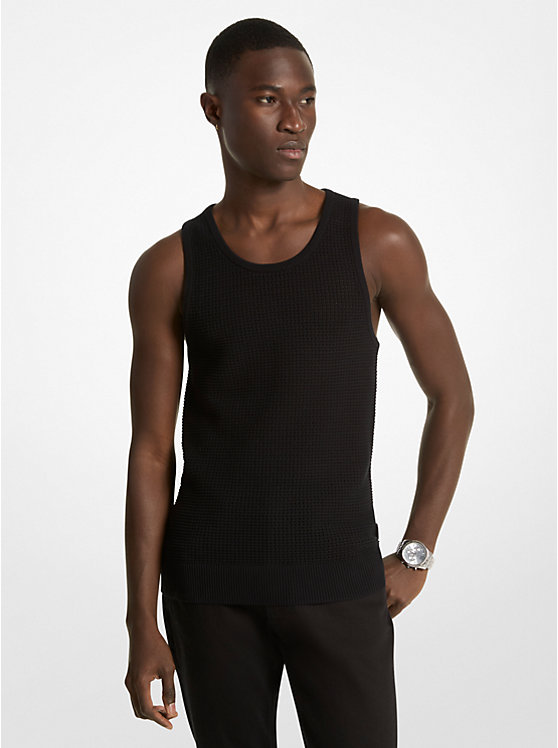 Michael Kors Open-Knit Cotton Tank Top Men T Shirts BLACK | USAVRS2261