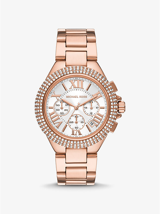 Michael Kors Oversized Camille Pavé Rose Gold-Tone Women Watch ROSE GOLD | USAAHJ1618