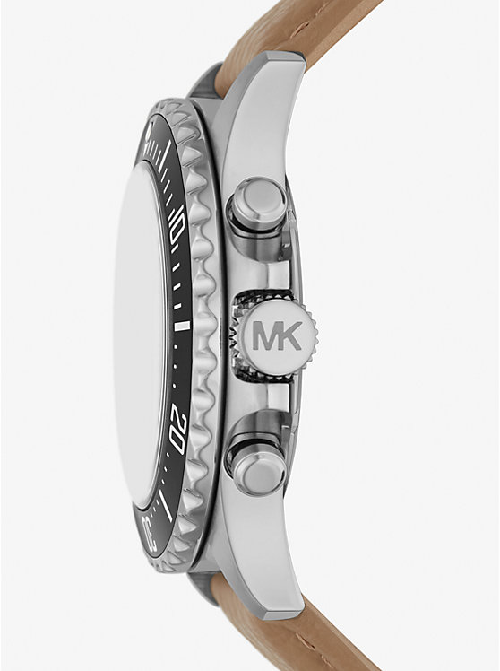 Michael Kors Oversized Everest Silver-Tone and Leather Men Watch HUSK | USALIB2057