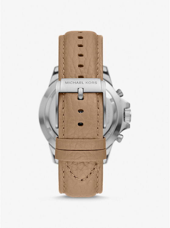 Michael Kors Oversized Everest Silver-Tone and Leather Men Watch HUSK | USALIB2057