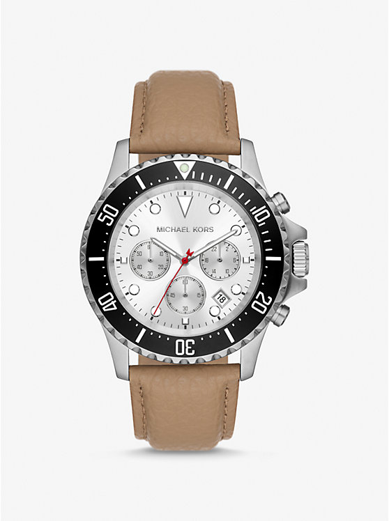 Michael Kors Oversized Everest Silver-Tone and Leather Men Watch HUSK | USALIB2057