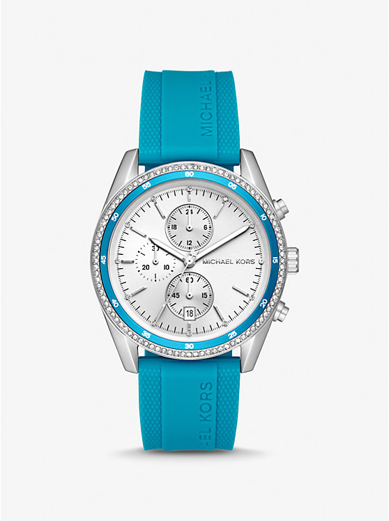 Michael Kors Oversized Hadyn Pavé Silver-Tone Women Watch SANTORINI BLUE | USAZUM1627