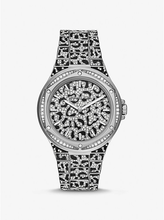 Michael Kors Oversized Lennox Animal Pavé Silver-Tone Women Watch SILVER | USACTQ1629