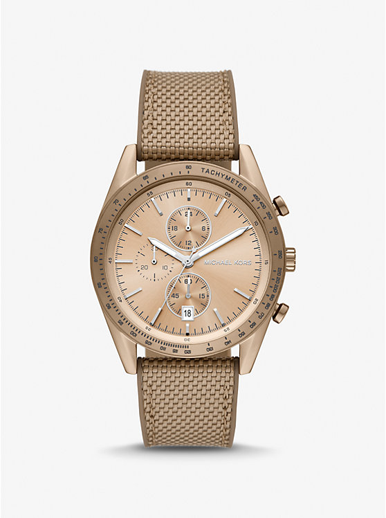 Michael Kors Oversized Warren Beige Gold-Tone and Nylon Men Watch HUSK | USAPJN2085