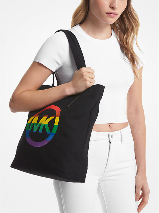 Michael Kors PRIDE Rainbow Logo Cotton Women Tote Bag BLACK | USABEJ1267