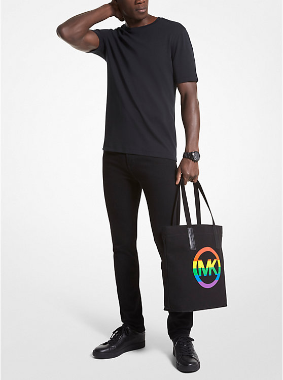 Michael Kors PRIDE Rainbow Logo Cotton Women Tote Bag BLACK | USABEJ1267