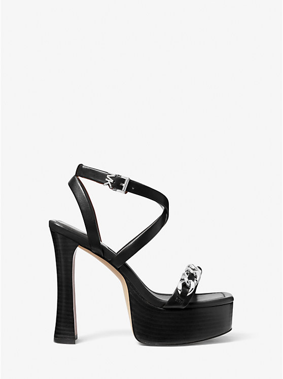 Michael Kors Paola Chain Embellished Leather Platform Women Sandals BLACK | USAHAP1935