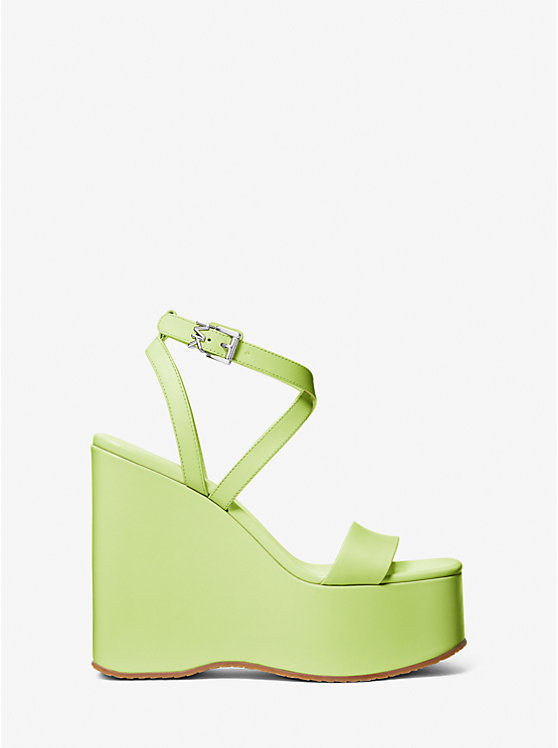 Michael Kors Paola Leather Wedge Women Sandals BRT LIMEADE | USALID1938