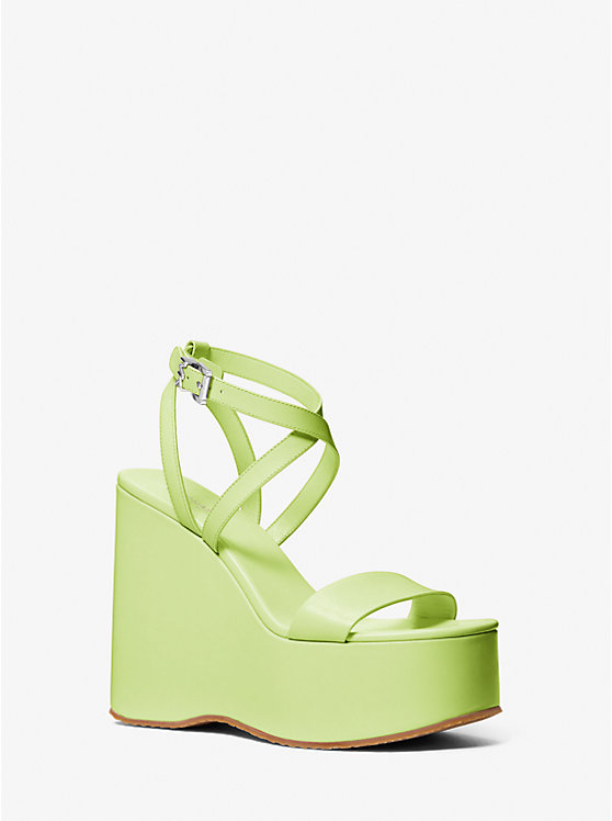 Michael Kors Paola Leather Wedge Women Sandals BRT LIMEADE | USALID1938