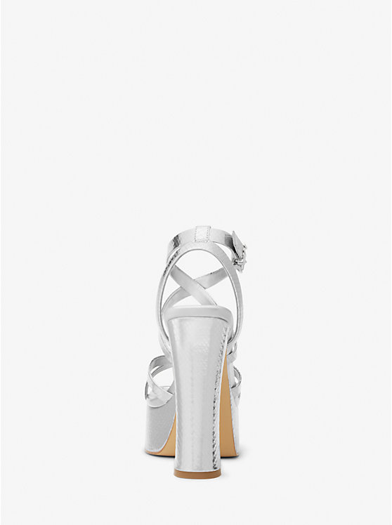 Michael Kors Paola Metallic Snake Embossed Leather Platform Women Sandals SILVER | USAZUF1939