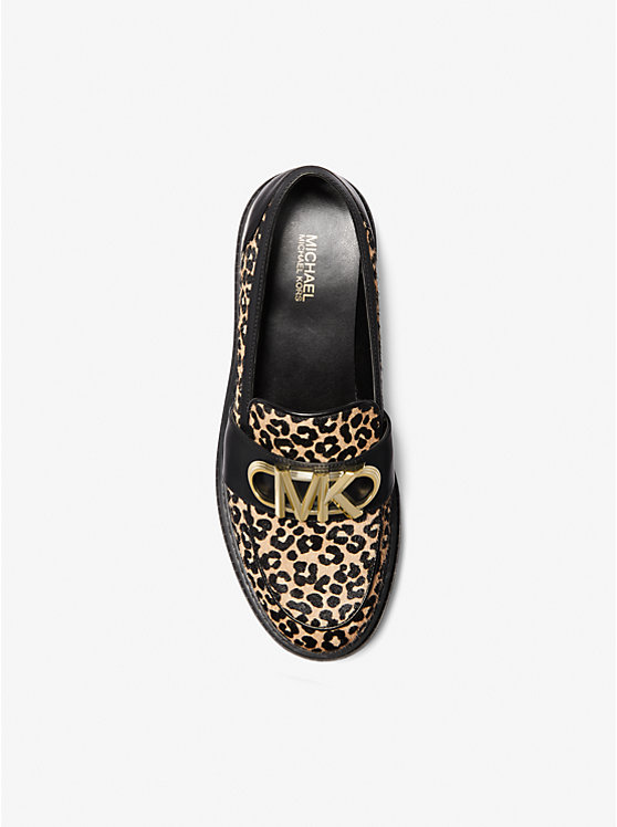 Michael Kors Parker Leopard Print Calf Hair Women Loafers BLACK COMBO | USAWNR1713