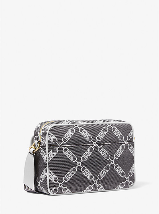 Michael Kors Parker Medium Empire Logo Jacquard Women Crossbody Bag BLACK/WHITE | USADFS1127