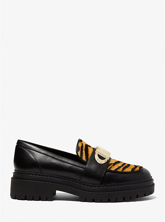 Michael Kors Parker Tiger Print Calf Hair and Leather Women Loafers MARIGOLD | USAEBT1714