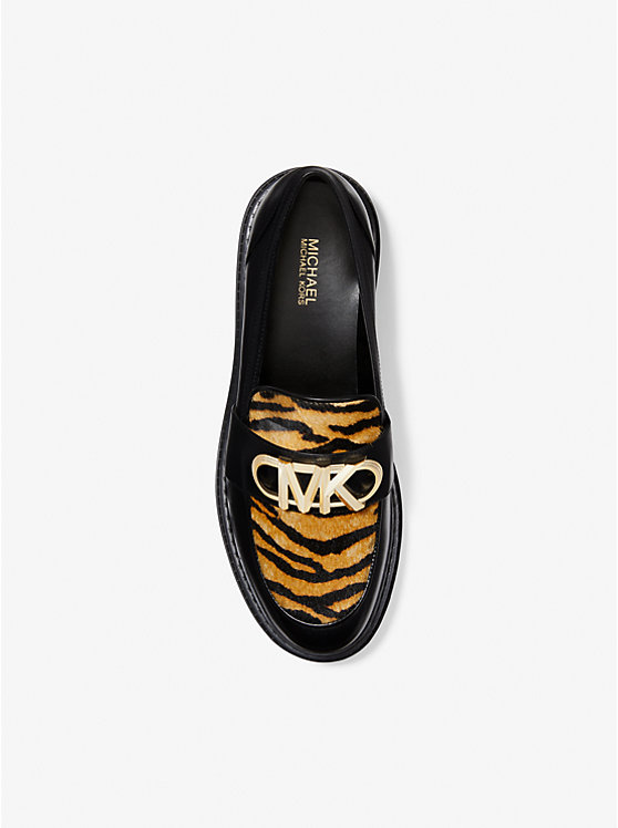 Michael Kors Parker Tiger Print Calf Hair and Leather Women Loafers MARIGOLD | USAEBT1714