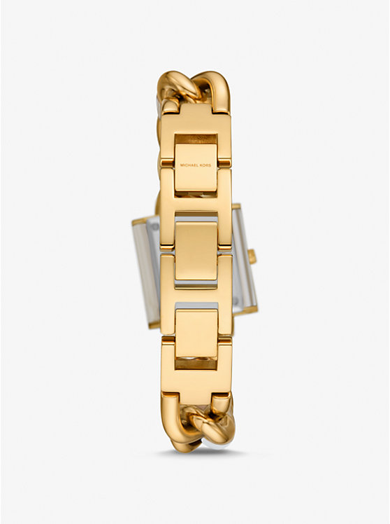 Michael Kors Petite Lock Pavé Gold-Tone and Acetate Chain Women Watch HORN | USATCM1655