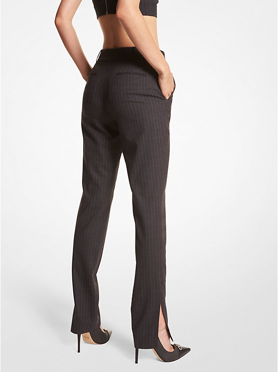 Michael Kors Pinstripe Stretch Flannel Wool Slim Women Pants CHARCOAL HEATHER | USADFM1439