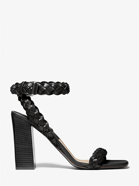 Michael Kors Pippa Woven Leather Women Sandals BLACK | USAVRJ1942