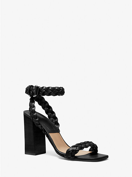 Michael Kors Pippa Woven Leather Women Sandals BLACK | USAVRJ1942