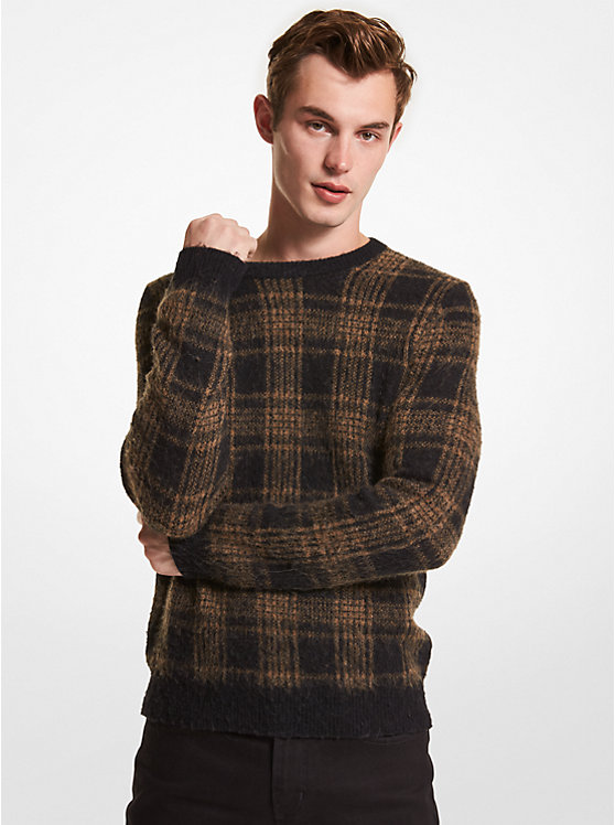 Michael Kors Plaid Brushed Knit Men Sweater BLACK | USACTR2253