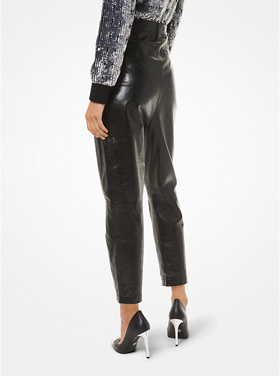 Michael Kors Pleated Leather Women Pants BLACK | USAAHW1441