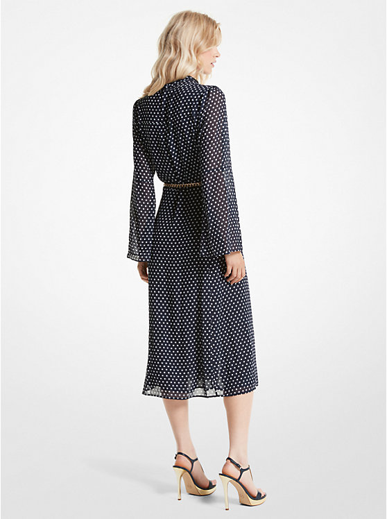 Michael Kors Polka Dot Georgette Tie-Neck Midi Women Dress MIDNIGHTBLUE | USABEG1319