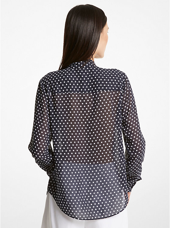 Michael Kors Polka Dot Georgette Tie-Neck Women Blouse MIDNIGHTBLUE | USATCJ1456