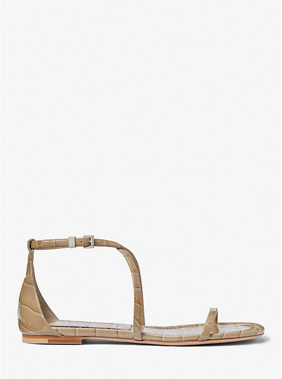 Michael Kors Polly Crocodile Embossed Leather Women Sandals SAND | USABEK1943