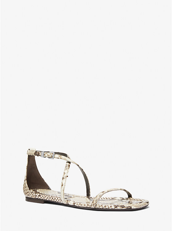 Michael Kors Polly Python Embossed Leather Women Flats NATURAL | USAILC1704