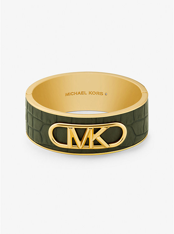 Michael Kors Precious Metal-Plated Brass and Crocodile Embossed Empire Logo Women Bangle AMAZON GREEN | USAYXT1498