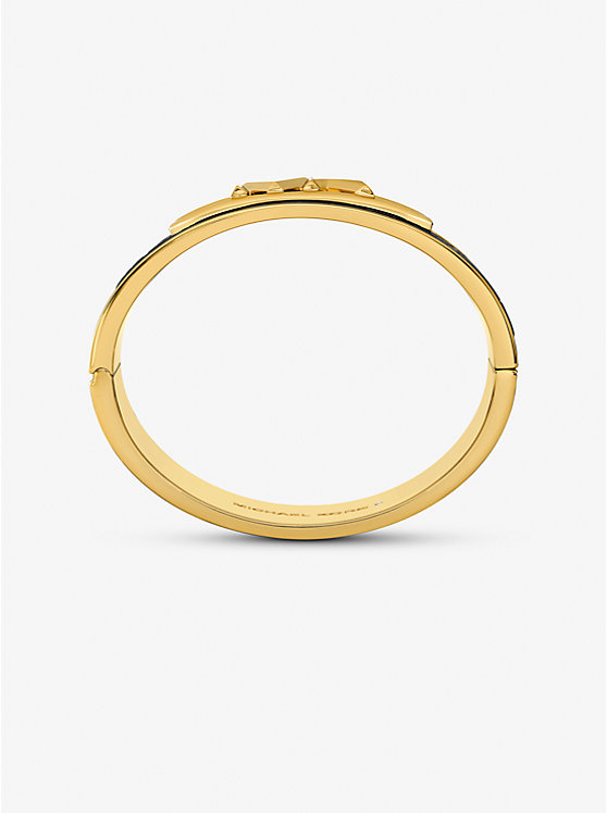 Michael Kors Precious Metal-Plated Brass and Crocodile Embossed Empire Logo Women Bangle BLACK | USARVU1500