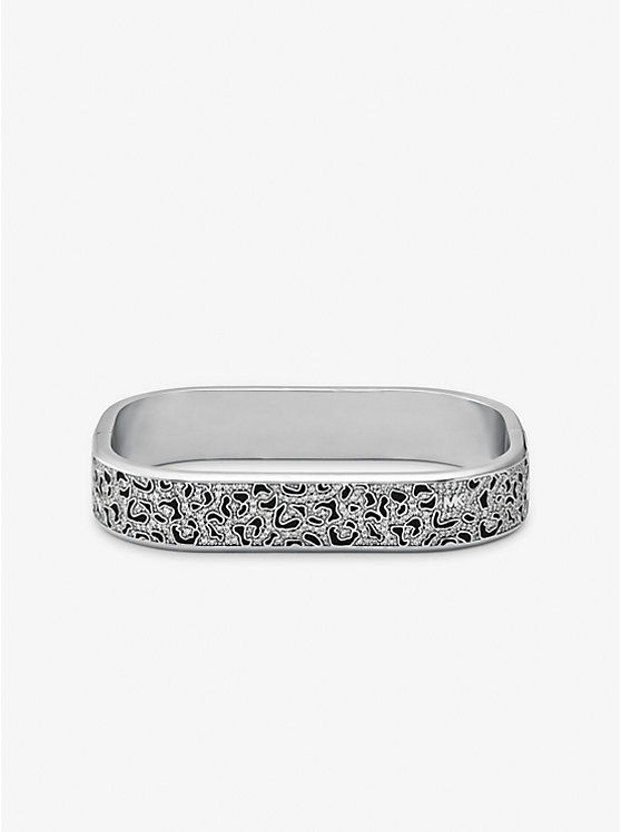 Michael Kors Precious Metal-Plated Brass and Enamel Leopard Pavé Women Bangle SILVER | USAEBI1501