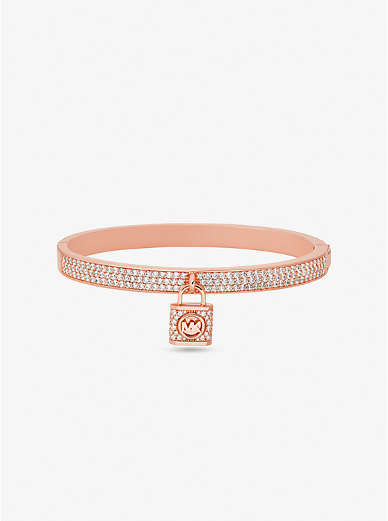 Michael Kors Precious Metal-Plated Brass Pavé Lock Women Bangle ROSE GOLD | USAQMA1504