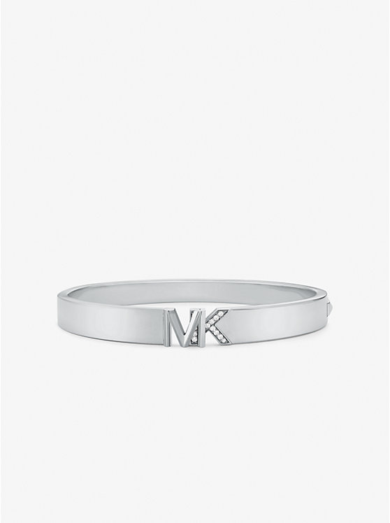 Michael Kors Precious Metal-Plated Brass Pavé Logo Women Bangle SILVER | USAYXH1509