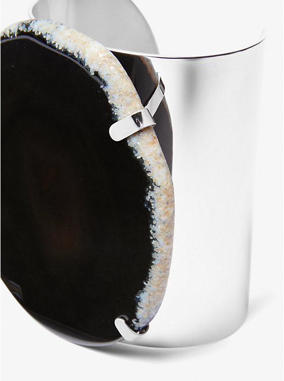 Michael Kors Precious Metal-Plated Brass and Agate Cuff Women Bracelet BLACK/SILVER | USAGSN1518