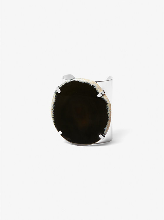 Michael Kors Precious Metal-Plated Brass and Agate Cuff Women Bracelet BLACK/SILVER | USAGSN1518