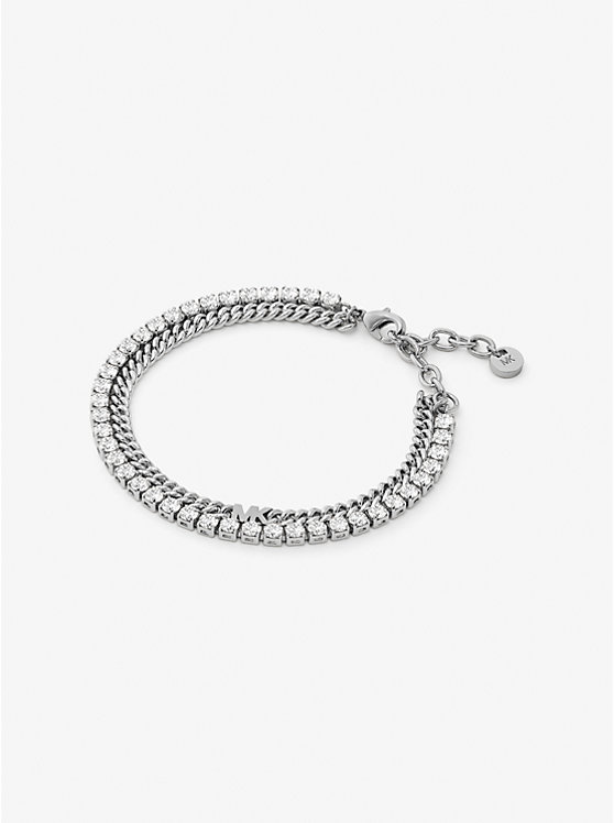 Michael Kors Precious Metal-Plated Brass Double Chain Tennis Women Bracelet SILVER | USALIW1522