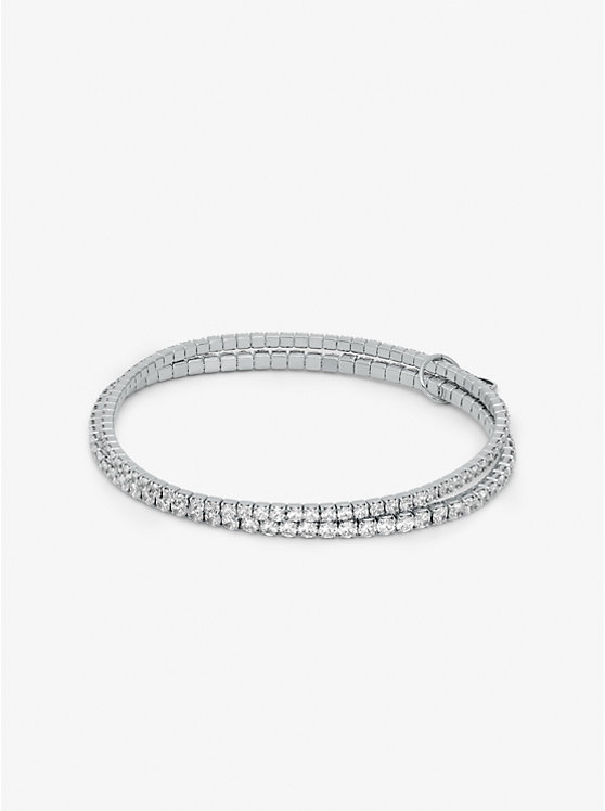 Michael Kors Precious Metal-Plated Brass Double Wrap Tennis Women Bracelet SILVER | USAZUE1523