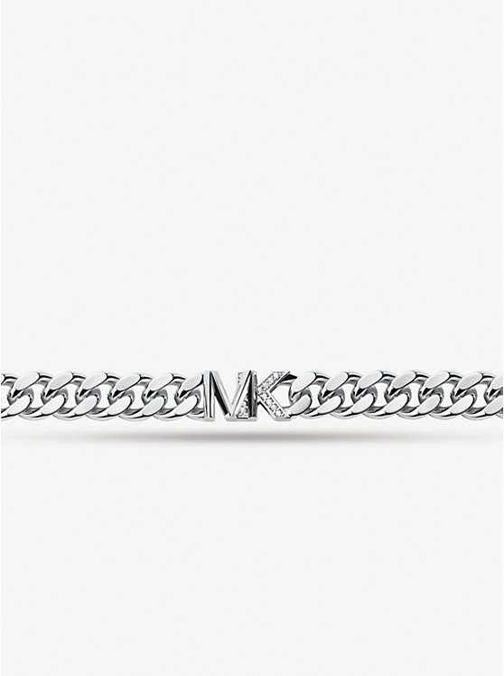 Michael Kors Precious Metal-Plated Brass Pavé Logo Curb Link Women Bracelet SILVER | USANWI1528