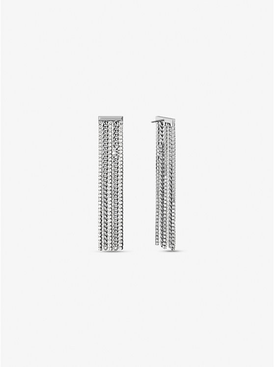 Michael Kors Precious Metal-Plated Brass Pavé Chain Drop Women Earrings SILVER | USAFDC1542