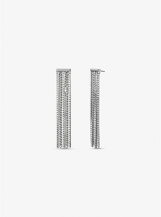 Michael Kors Precious Metal-Plated Brass Pavé Chain Drop Women Earrings SILVER | USAFDC1542