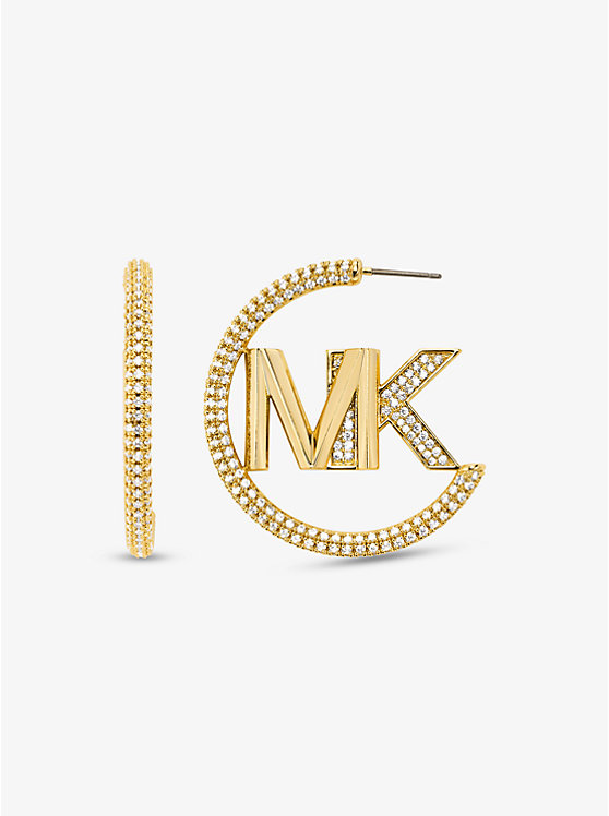 Michael Kors Precious Metal-Plated Brass Pavé Logo Hoop Women Earrings GOLD | USAAHN1545